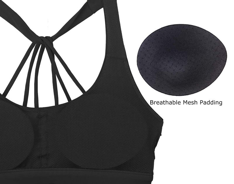 icyzone Padded Strappy Sports Bra Yoga Tops Activewear Workout Clothes for Women (M, Black) - Image 4